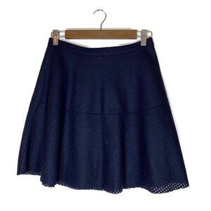 Marna Ro Sz Small Skirt Fully Lined Wool Blend Perforated Navy Blue Skater Flare